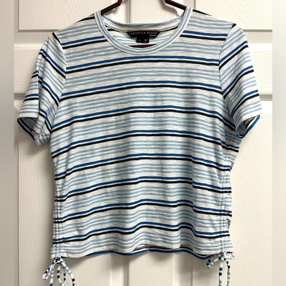 Veronica Beard Fitted Ruched Blue T-Shirt